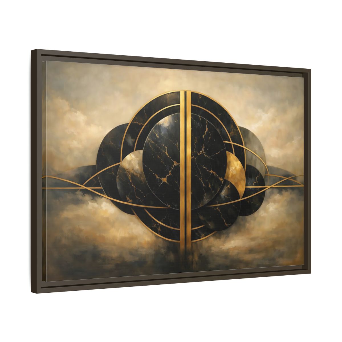 Side Mockup 11. Abstract Abstract Forms Black Gold Abstract shown as stretched canvas wall art