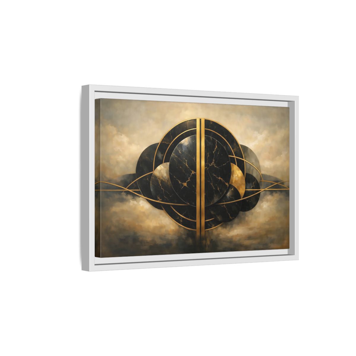 Side Mockup 4. Abstract Abstract Forms Black Gold Abstract shown as stretched canvas wall art