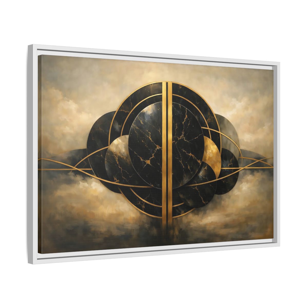 Side Mockup 10. Abstract Abstract Forms Black Gold Abstract shown as stretched canvas wall art