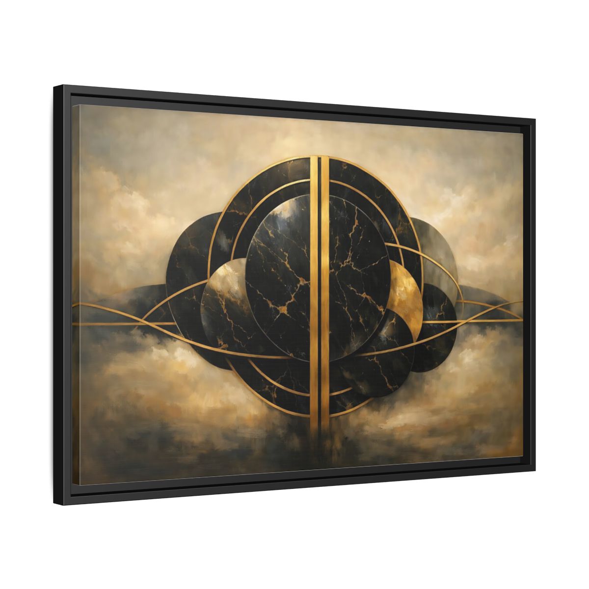 Side Mockup 14. Abstract Abstract Forms Black Gold Abstract shown as stretched canvas wall art