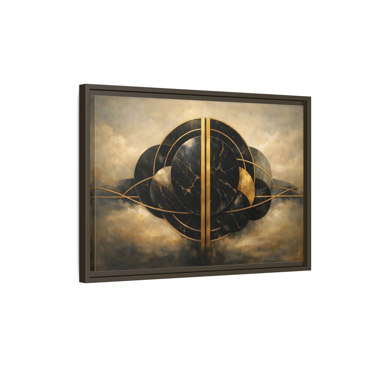 Side Mockup 2. Abstract Abstract Forms Black Gold Abstract shown as stretched canvas wall art