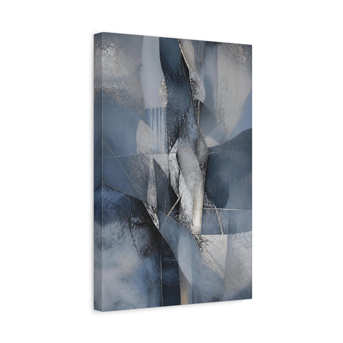 Abstract Forms Blue And Silver Canvas Wall Art Print – Living Room Decor, Large - YesArtYes