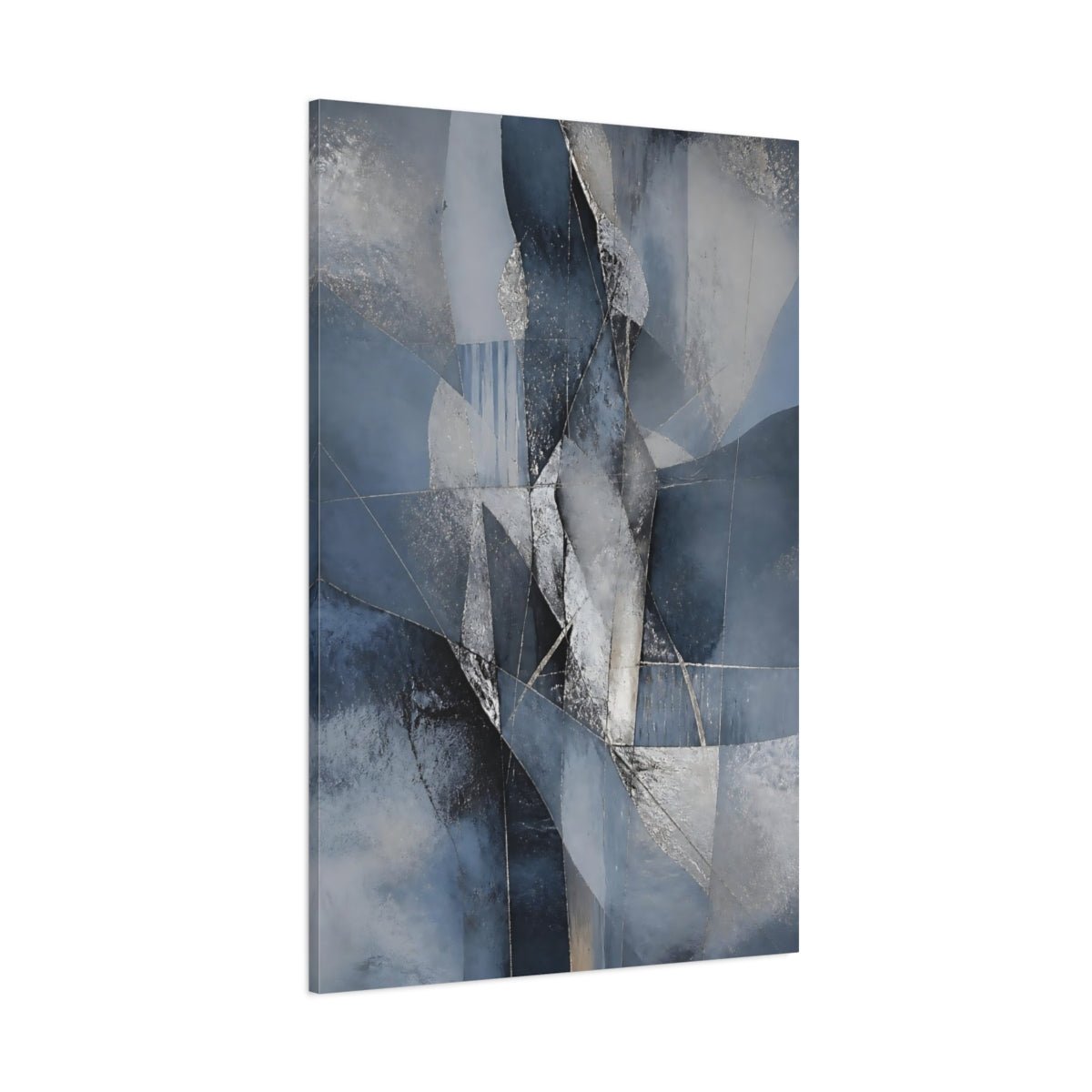 Abstract Forms Blue And Silver Canvas Wall Art Print – Living Room Decor, Large - YesArtYes