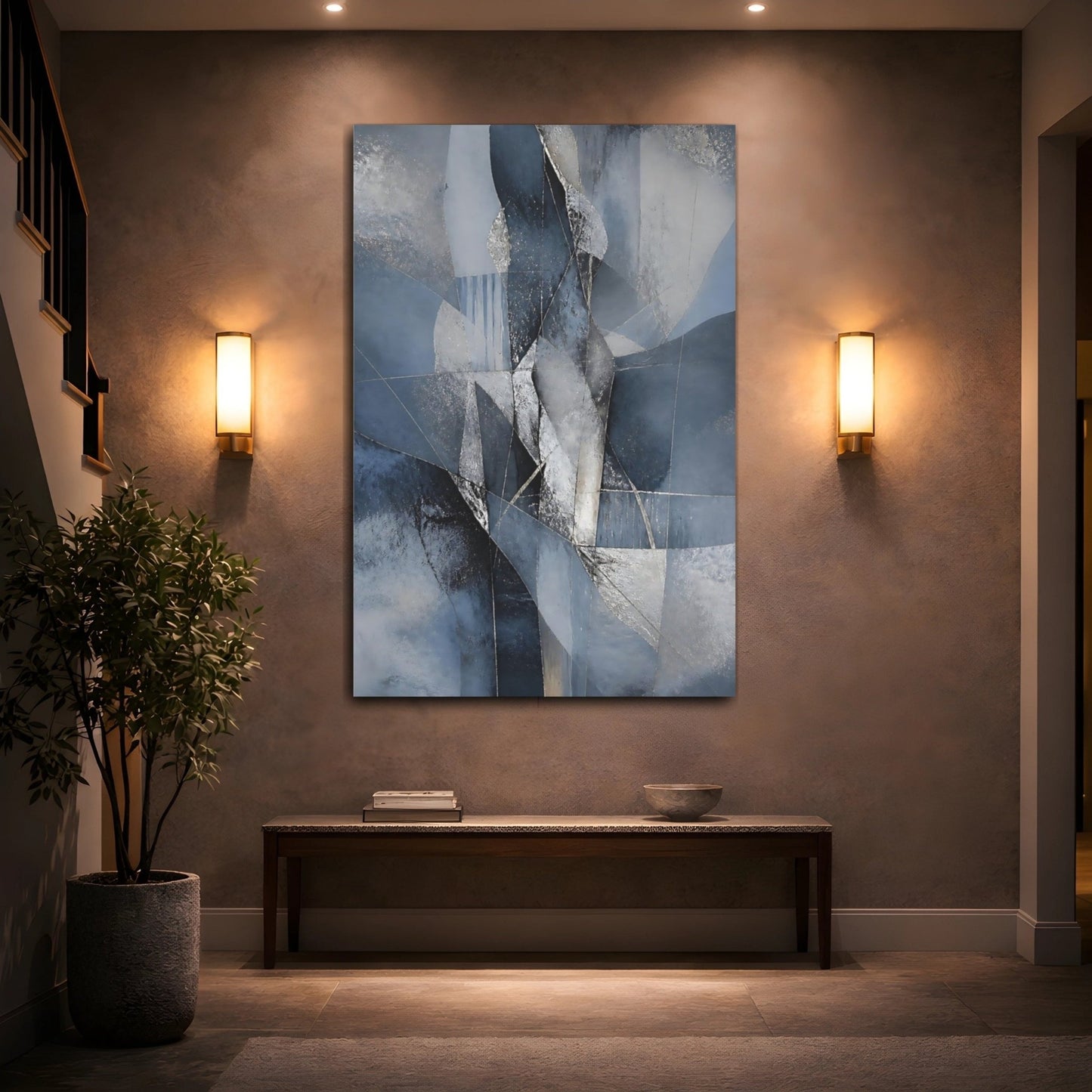 Abstract Forms Blue And Silver Canvas Wall Art Print – Living Room Decor, Large - YesArtYes