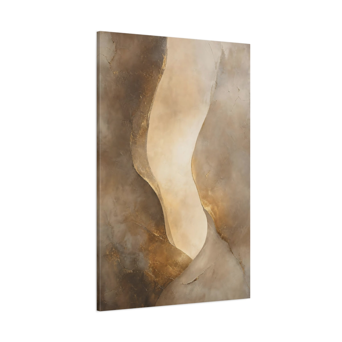 Side Mockup 1. Abstract Abstract Forms Brown Gold Abstract shown as stretched canvas wall art