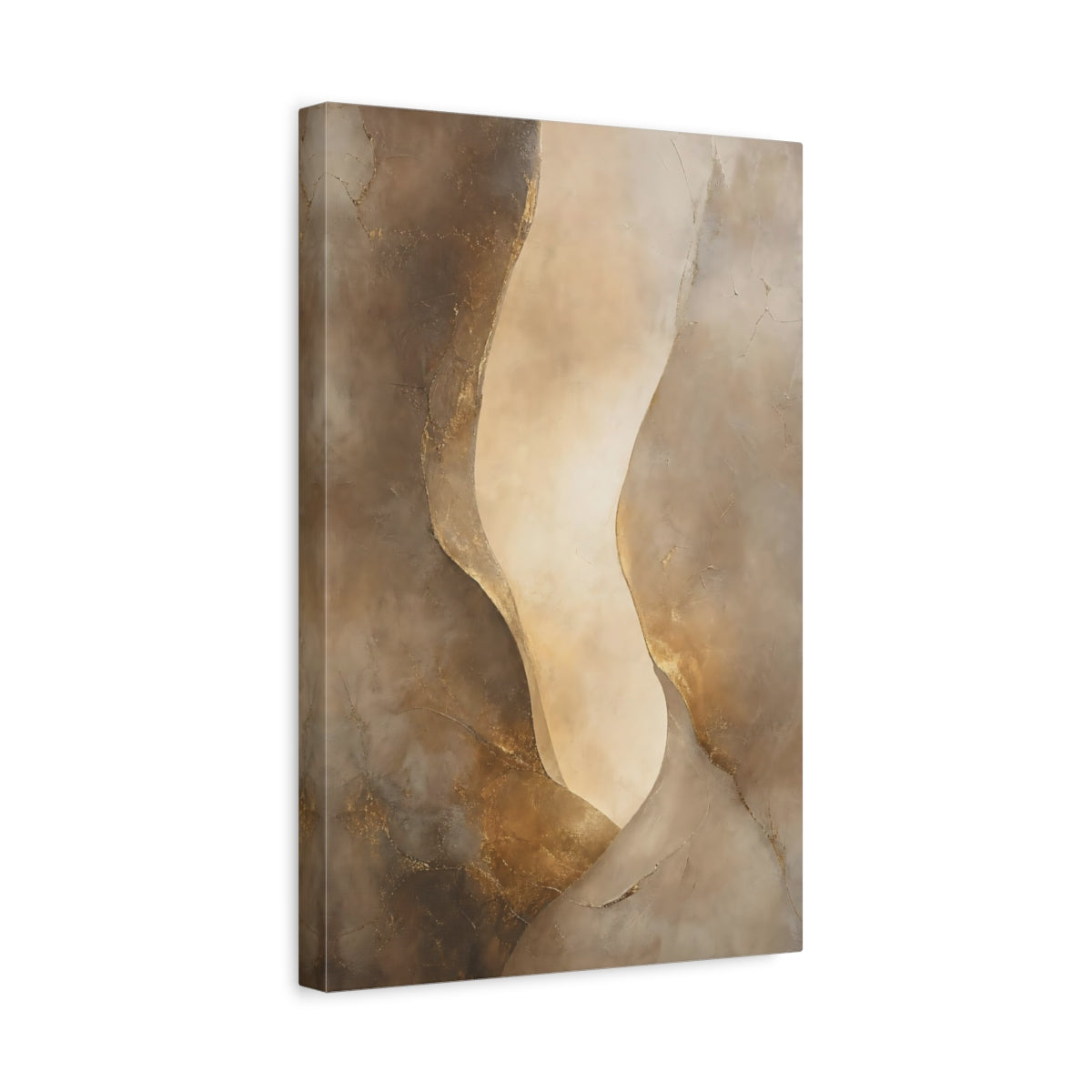 Side Mockup 4. Abstract Abstract Forms Brown Gold Abstract shown as stretched canvas wall art