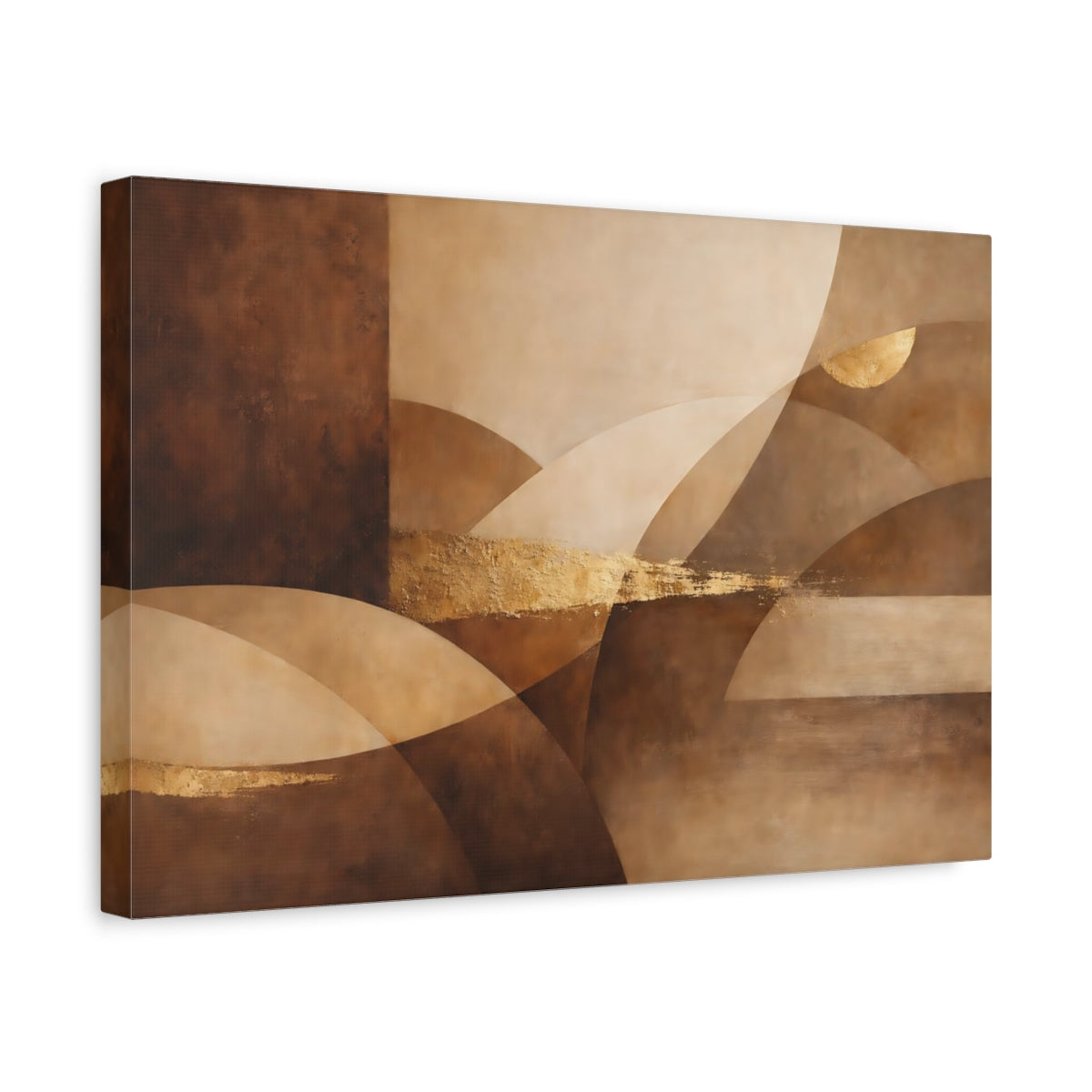 Side Mockup 4. Abstract Abstract Forms Brown Gold Abstract shown as stretched canvas wall art