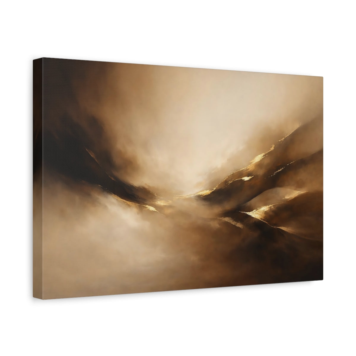 Side Mockup 4. Abstract Abstract Forms Brown Gold Abstract shown as stretched canvas wall art