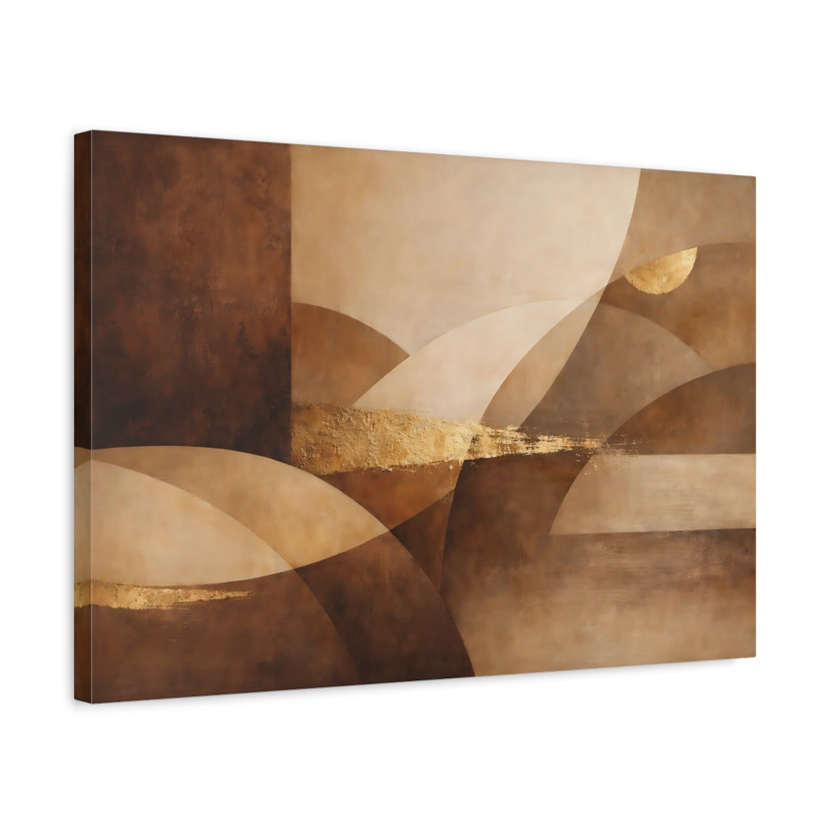 Side Mockup 3. Abstract Abstract Forms Brown Gold Abstract shown as stretched canvas wall art