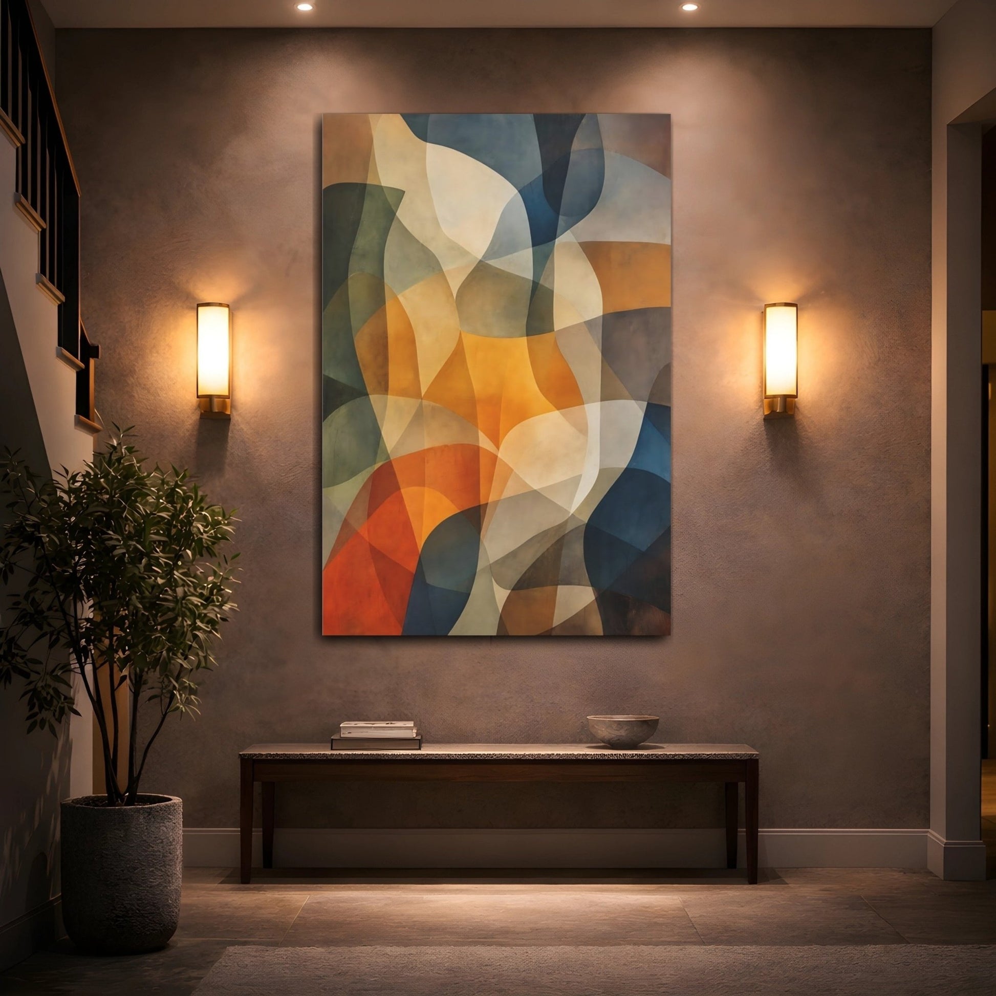 Abstract Forms Brown Orange Blue Canvas Print – Living Room, Above Couch, Multi - color - YesArtYes