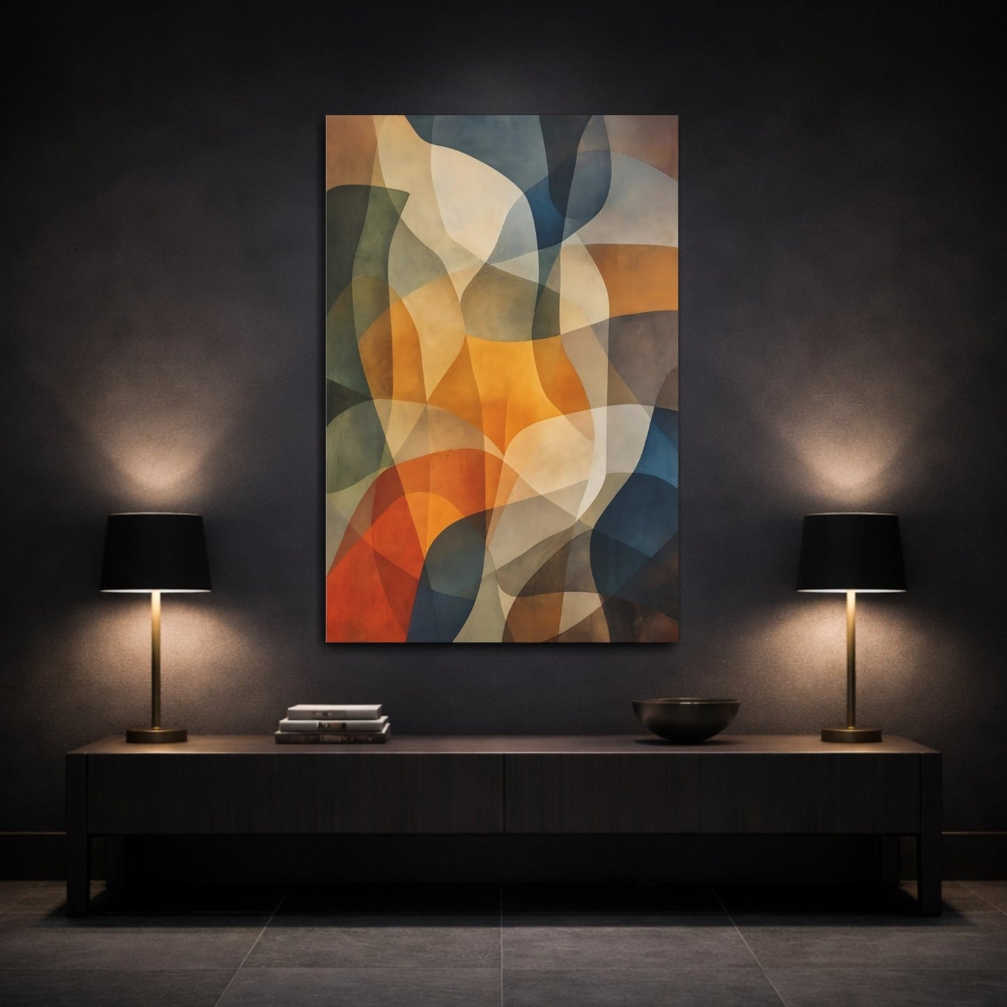 Abstract Forms Brown Orange Blue Canvas Print – Living Room, Above Couch, Multi - color - YesArtYes