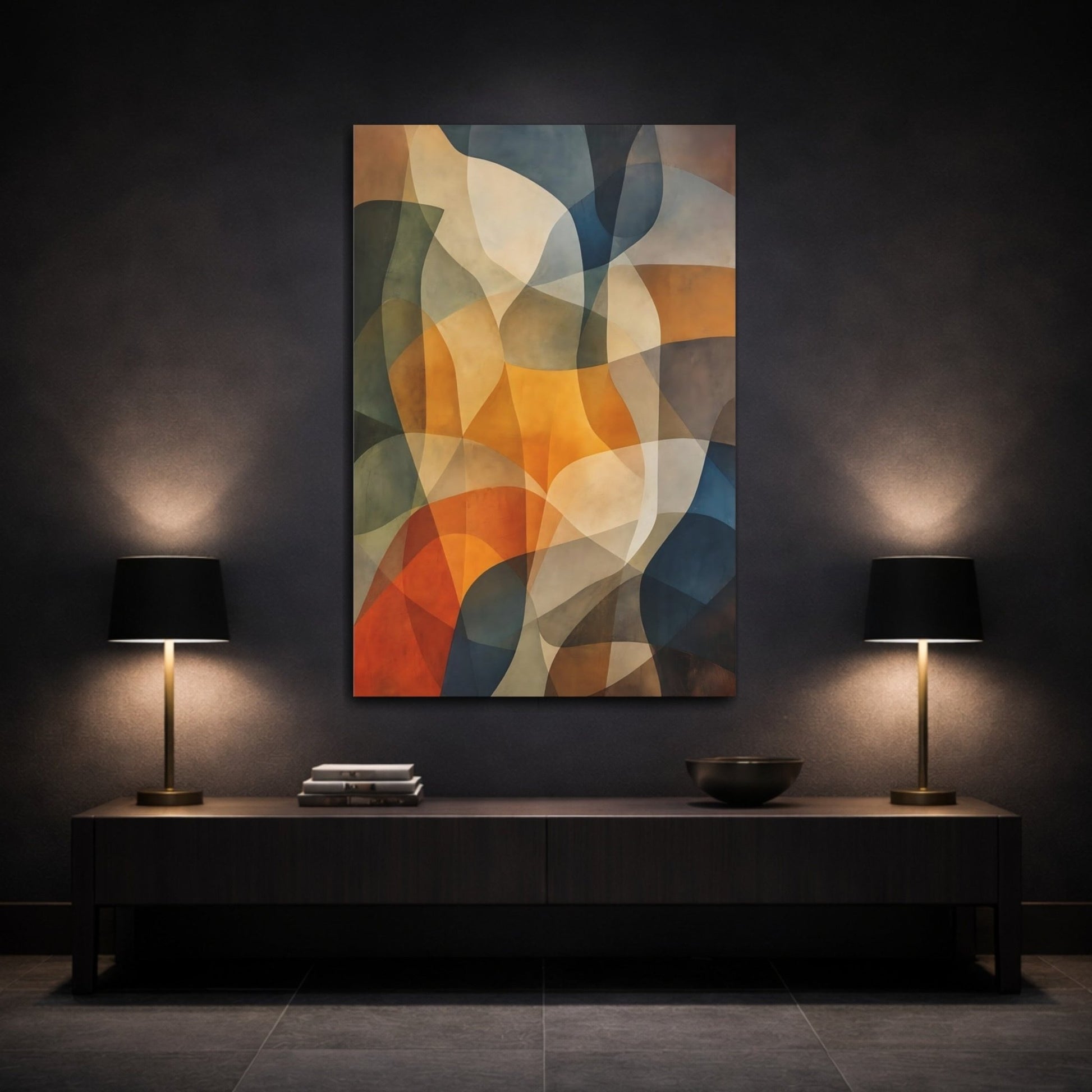 Abstract Forms Brown Orange Blue Canvas Print – Living Room, Above Couch, Multi - color - YesArtYes