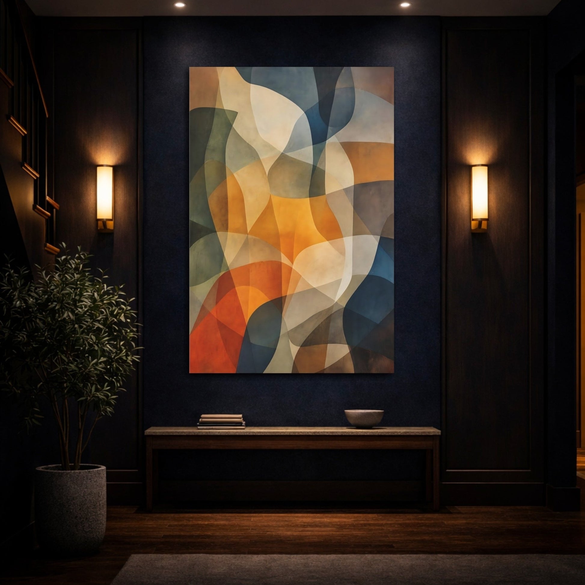 Abstract Forms Brown Orange Blue Canvas Print – Living Room, Above Couch, Multi - color - YesArtYes