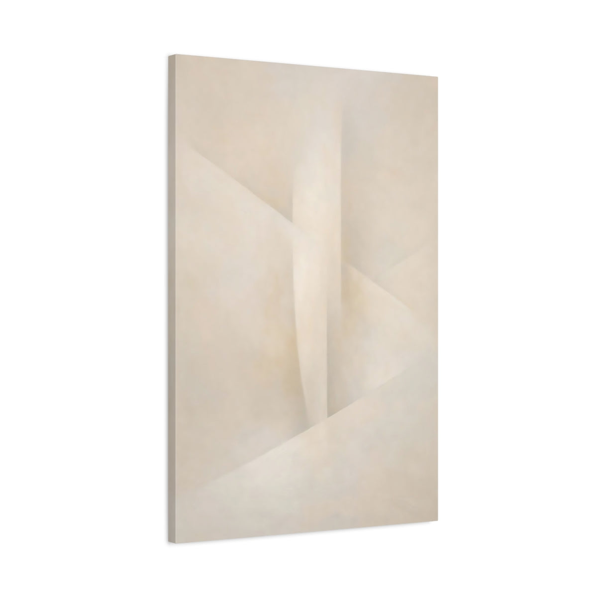 Side Mockup 1. Abstract Abstract Forms Cream And Beige shown as stretched canvas wall art