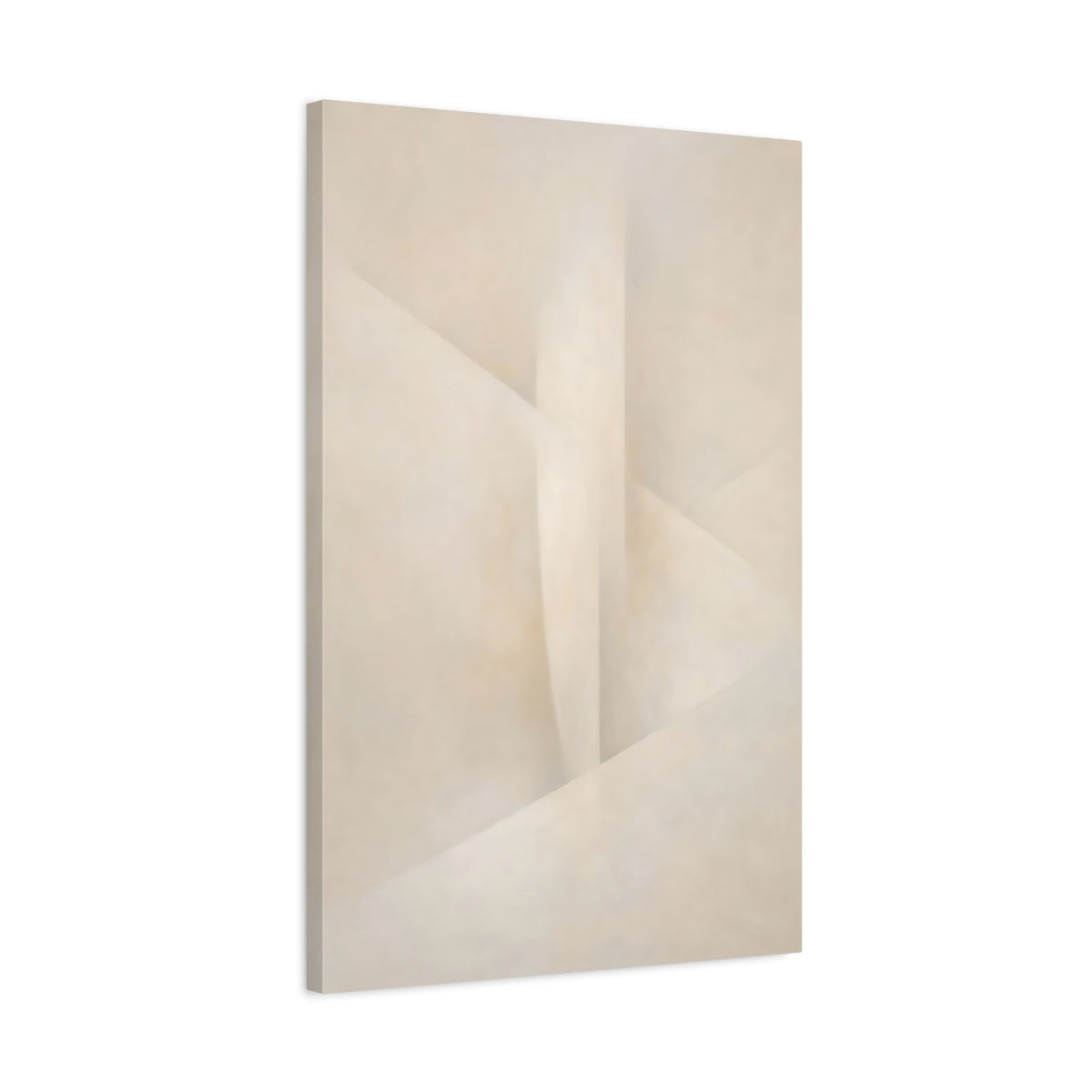 Side Mockup 2. Abstract Abstract Forms Cream And Beige shown as stretched canvas wall art
