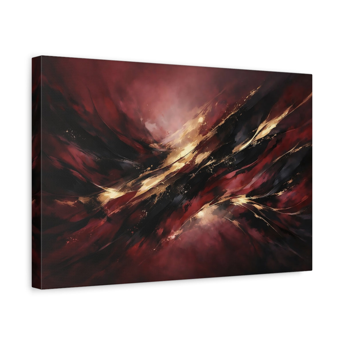 Side Mockup 4. Abstract Abstract Forms Dark Red Gold shown as stretched canvas wall art