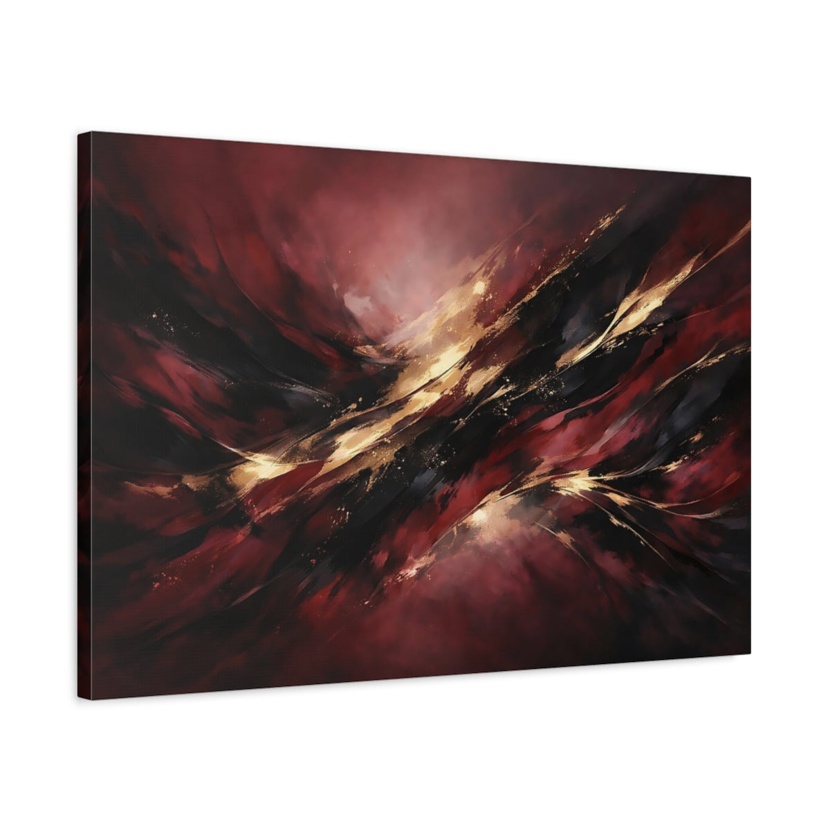 Side Mockup 2. Abstract Abstract Forms Dark Red Gold shown as stretched canvas wall art