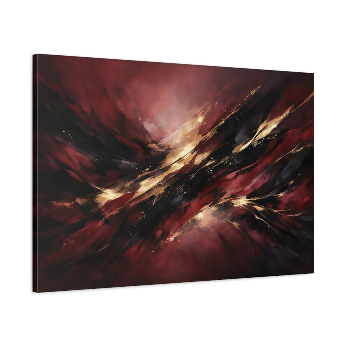 Side Mockup 1. Abstract Abstract Forms Dark Red Gold shown as stretched canvas wall art