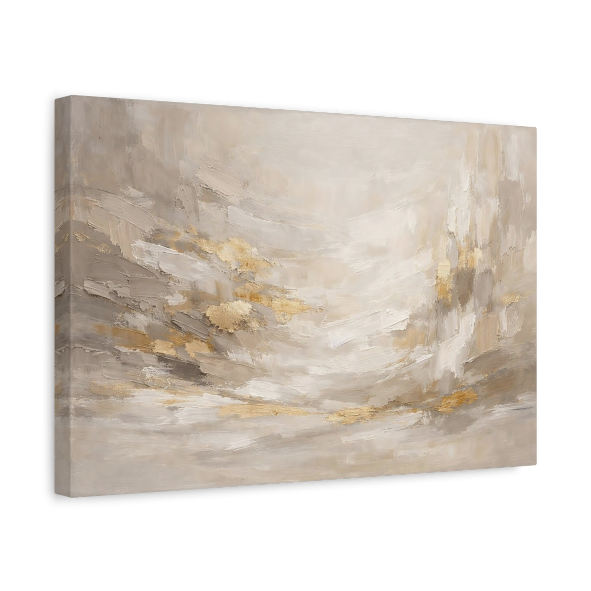 Side Mockup 4. Abstract Abstract Forms Gold And Gray Abstract shown as stretched canvas wall art