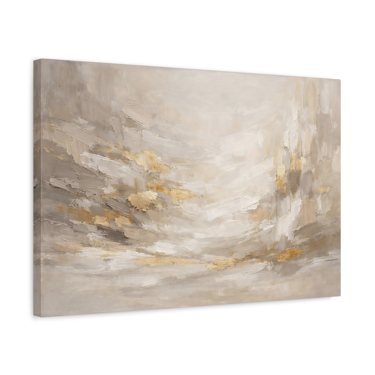 Side Mockup 3. Abstract Abstract Forms Gold And Gray Abstract shown as stretched canvas wall art
