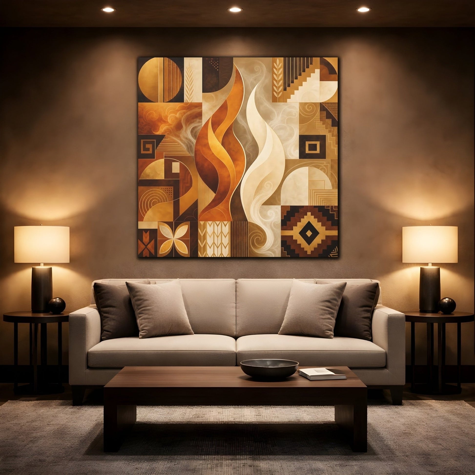 Abstract Forms Gold Brown Canvas Print – Living Room, Above Couch, and - YesArtYes