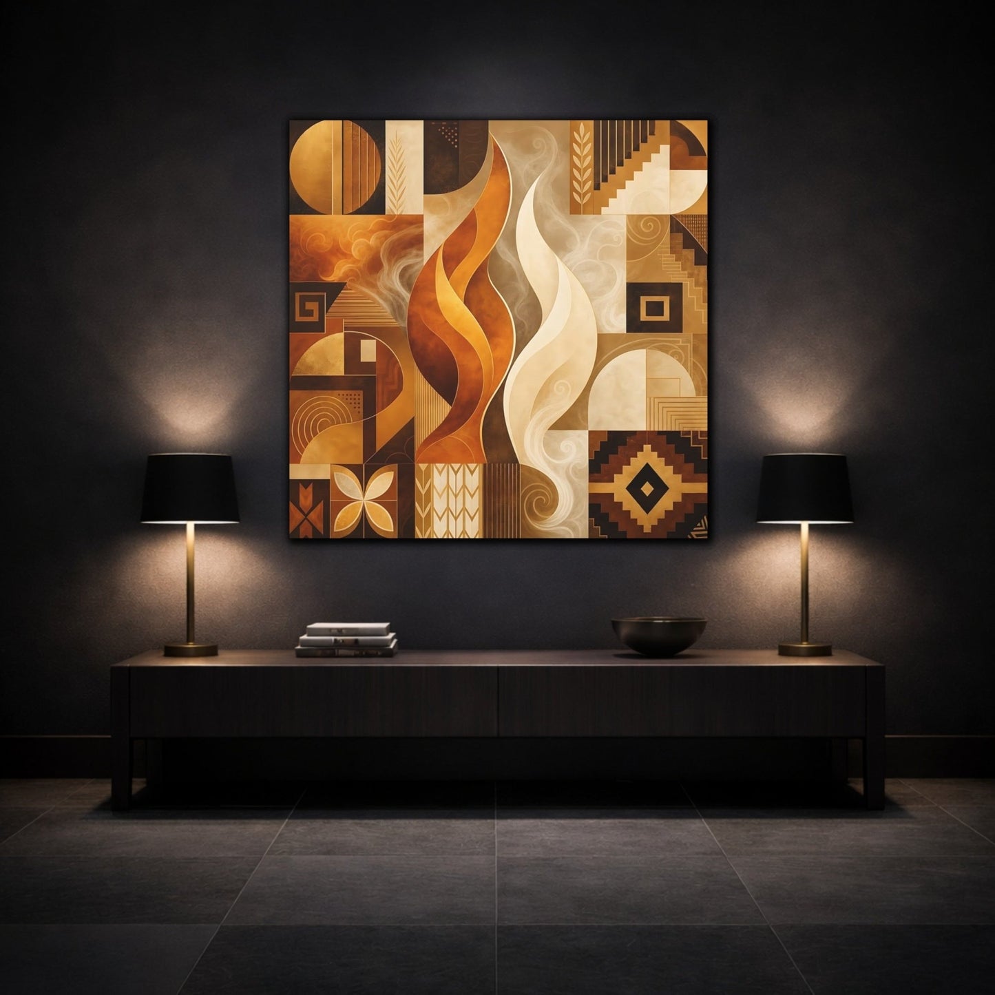 Abstract Forms Gold Brown Canvas Print – Living Room, Above Couch, and - YesArtYes
