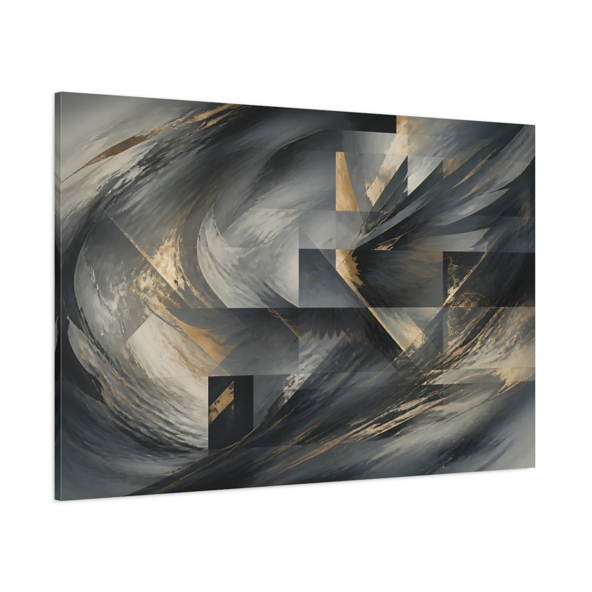 Abstract Forms Gray Gold Canvas Print Wall Art – Living Room Decor, Above Sofa - YesArtYes