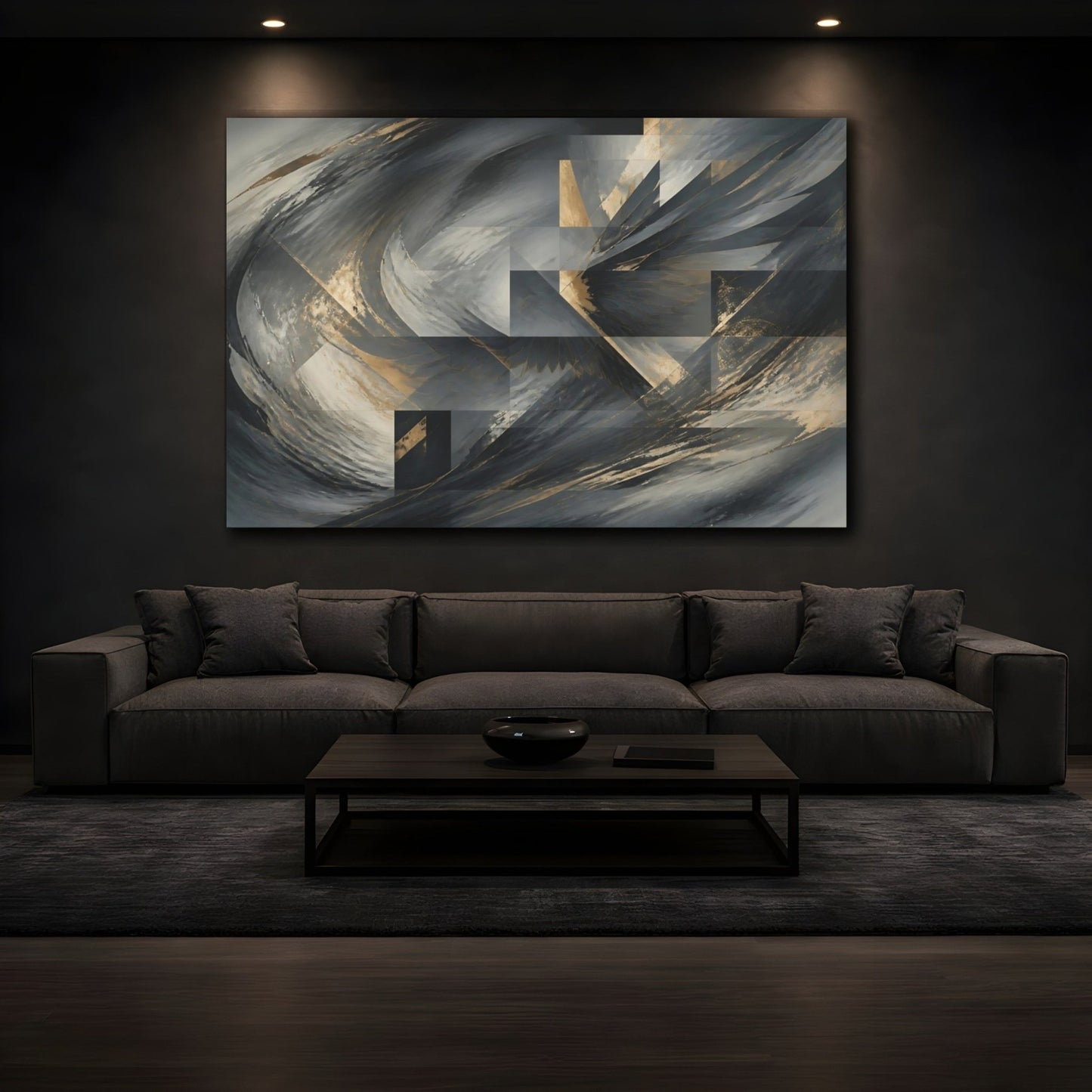 Abstract Forms Gray Gold Canvas Print Wall Art – Living Room Decor, Above Sofa - YesArtYes