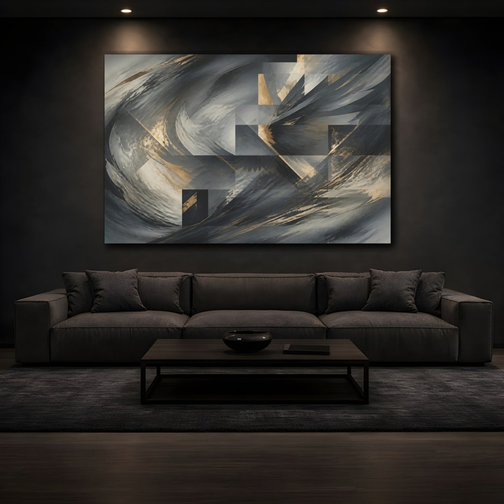 Abstract Forms Gray Gold Canvas Print Wall Art – Living Room Decor, Above Sofa - YesArtYes