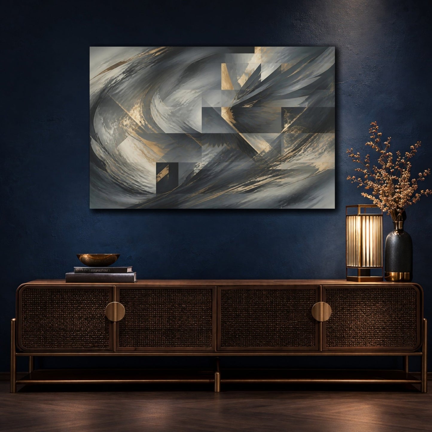 Abstract Forms Gray Gold Canvas Print Wall Art – Living Room Decor, Above Sofa - YesArtYes