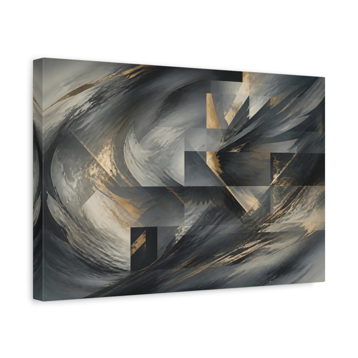 Abstract Forms Gray Gold Canvas Print Wall Art – Living Room Decor, Above Sofa - YesArtYes