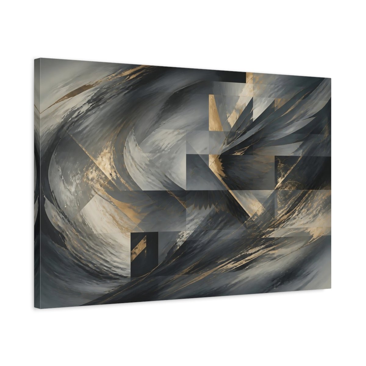 Abstract Forms Gray Gold Canvas Print Wall Art – Living Room Decor, Above Sofa - YesArtYes