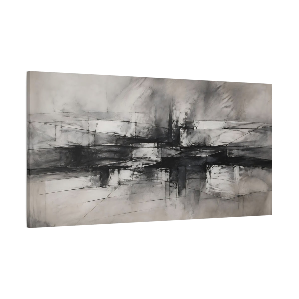 Side Mockup 2. Abstract Abstract Forms Monochrome Abstract shown as stretched canvas wall art