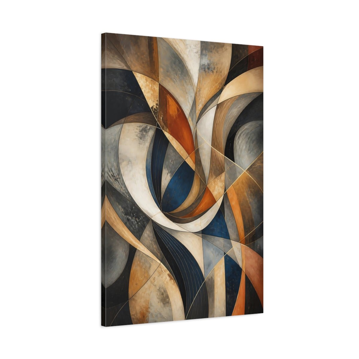 Abstract Forms Navy Gold Gray Canvas Print – Modern Decor for Living Room, Above Fireplace - YesArtYes