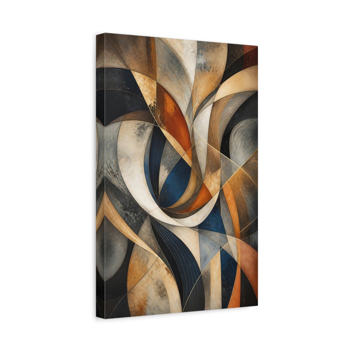 Abstract Forms Navy Gold Gray Canvas Print – Modern Decor for Living Room, Above Fireplace - YesArtYes