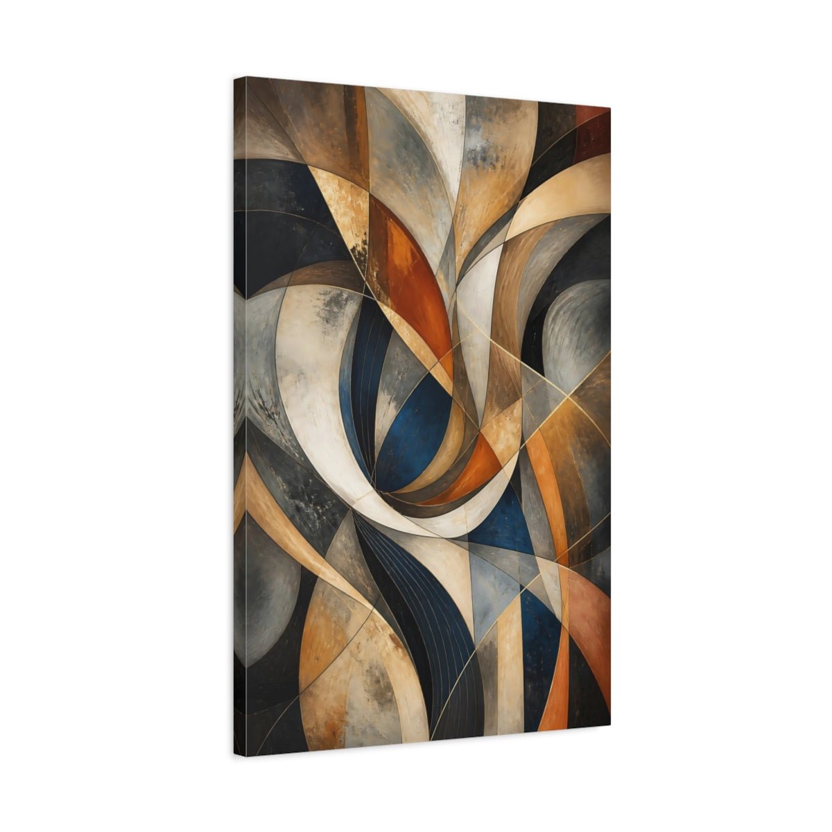 Abstract Forms Navy Gold Gray Canvas Print – Modern Decor for Living Room, Above Fireplace - YesArtYes
