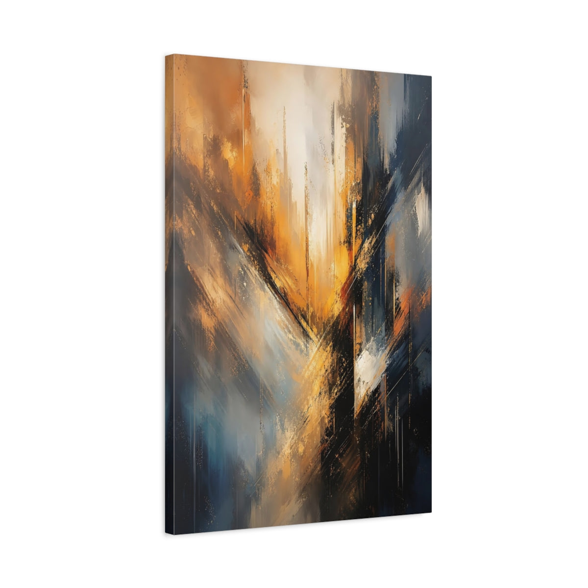 Side Mockup 2. Abstract Abstract Forms Abstract Orange Blue shown as stretched canvas wall art