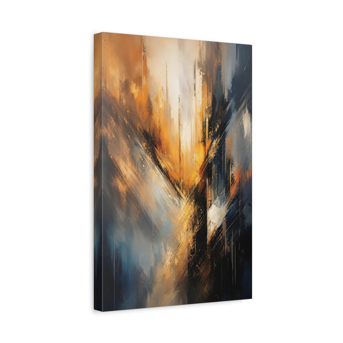 Side Mockup 4. Abstract Abstract Forms Abstract Orange Blue shown as stretched canvas wall art