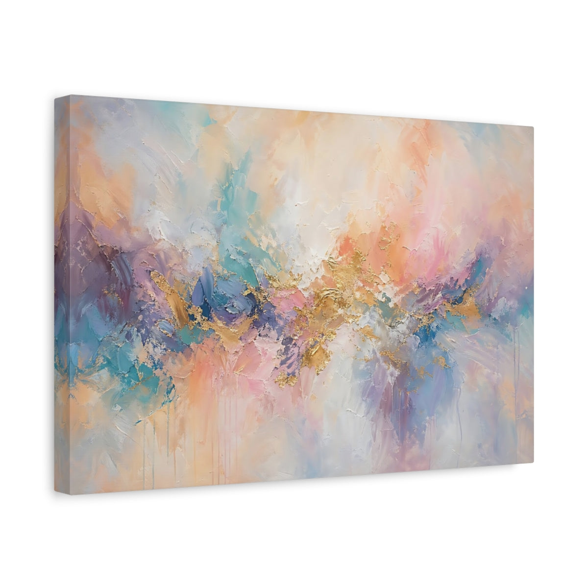 Side Mockup 4. Abstract Abstract Forms Abstract Pastel Gold shown as stretched canvas wall art