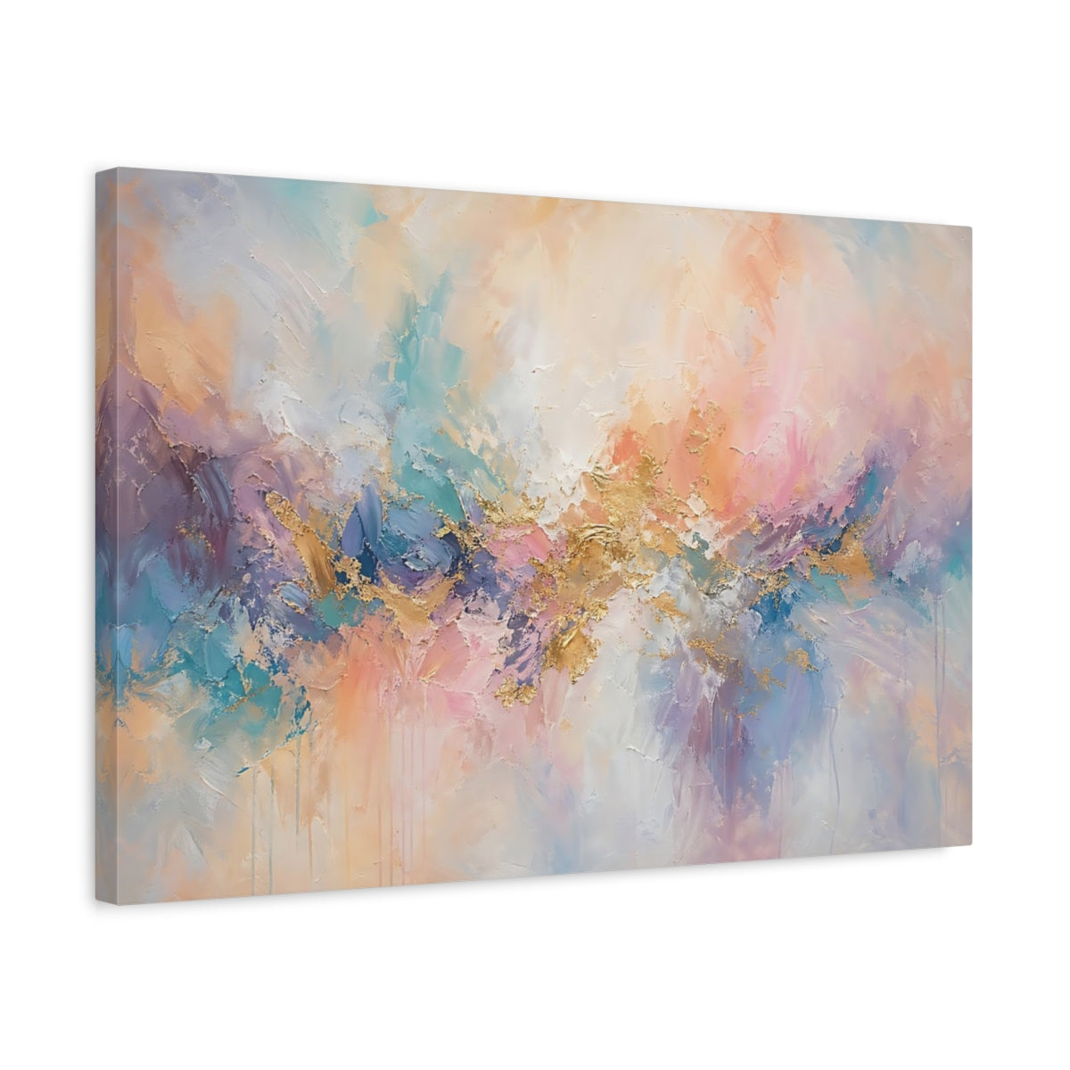 Side Mockup 3. Abstract Abstract Forms Abstract Pastel Gold shown as stretched canvas wall art