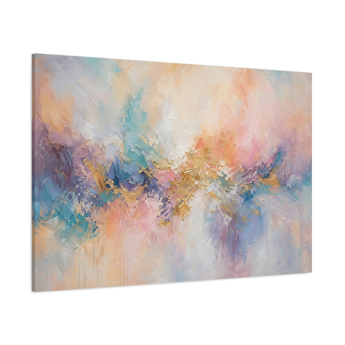Side Mockup 1. Abstract Abstract Forms Abstract Pastel Gold shown as stretched canvas wall art
