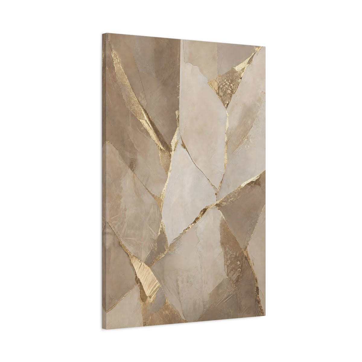 Abstract Fractured Gold Beige Canvas Print – Living Room, Above Console Table - YesArtYes
