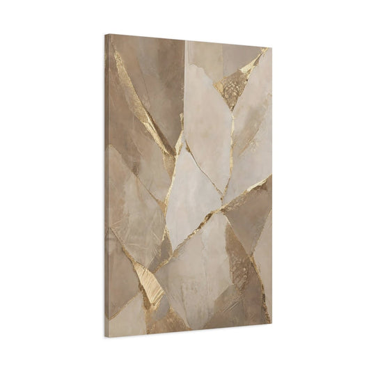 Abstract Fractured Gold Beige Canvas Print – Living Room, Above Console Table - YesArtYes