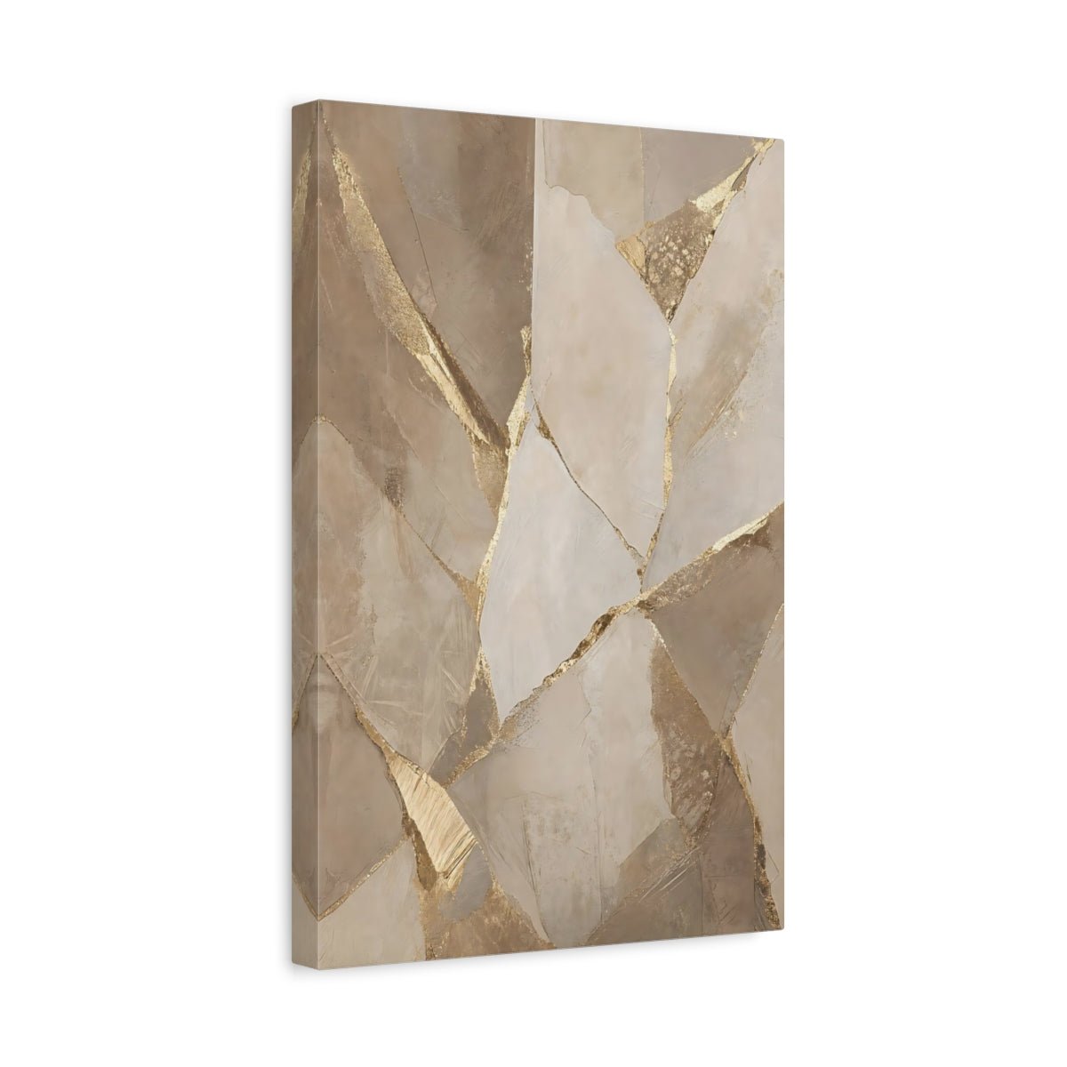 Abstract Fractured Gold Beige Canvas Print – Living Room, Above Console Table - YesArtYes