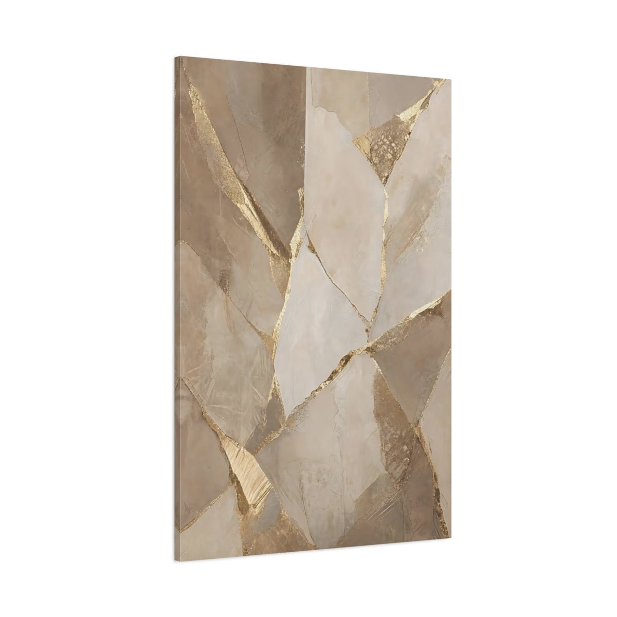 Abstract Fractured Gold Beige Canvas Print – Living Room, Above Console Table - YesArtYes