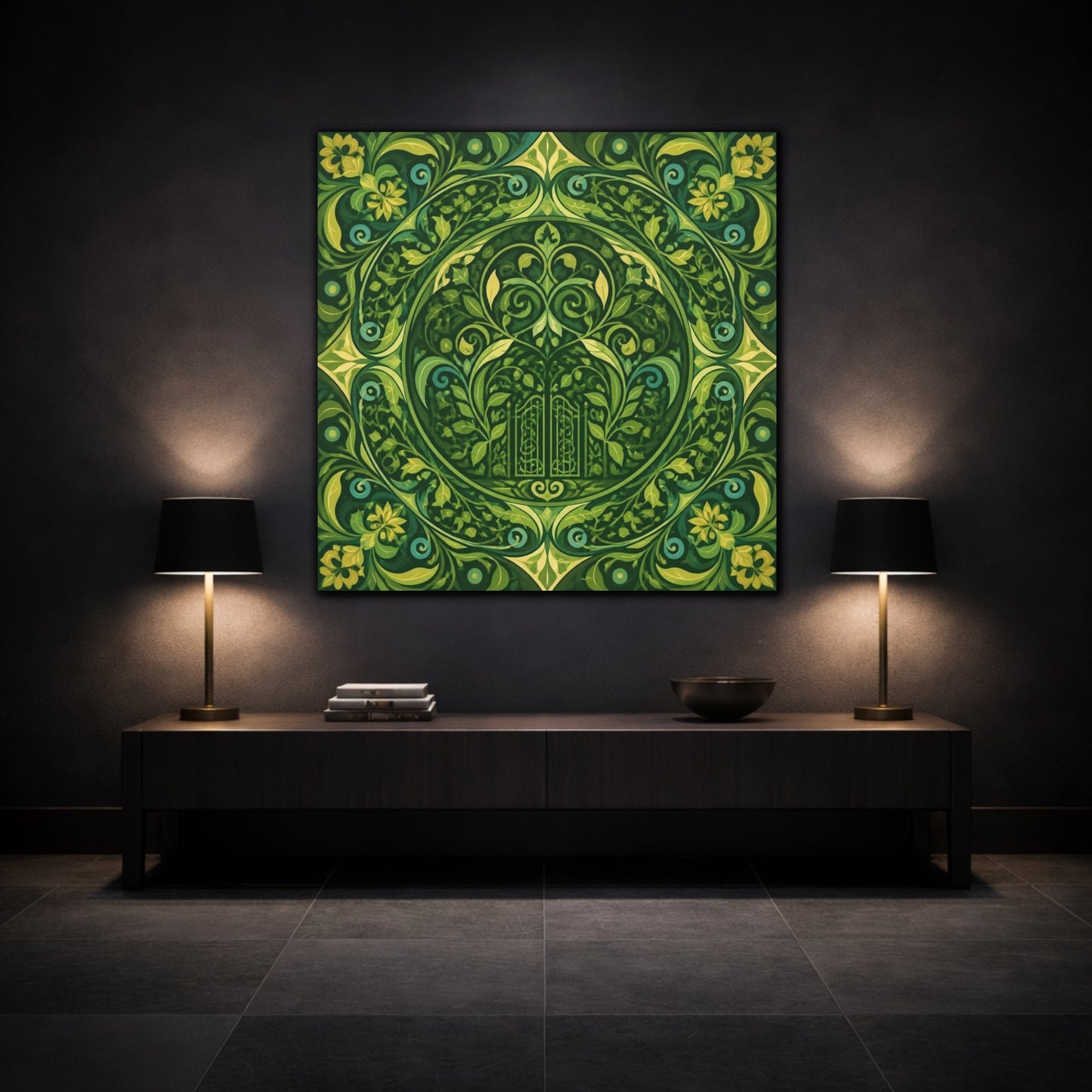 Mockup 3. Abstract Garden Gate shown as canvas print