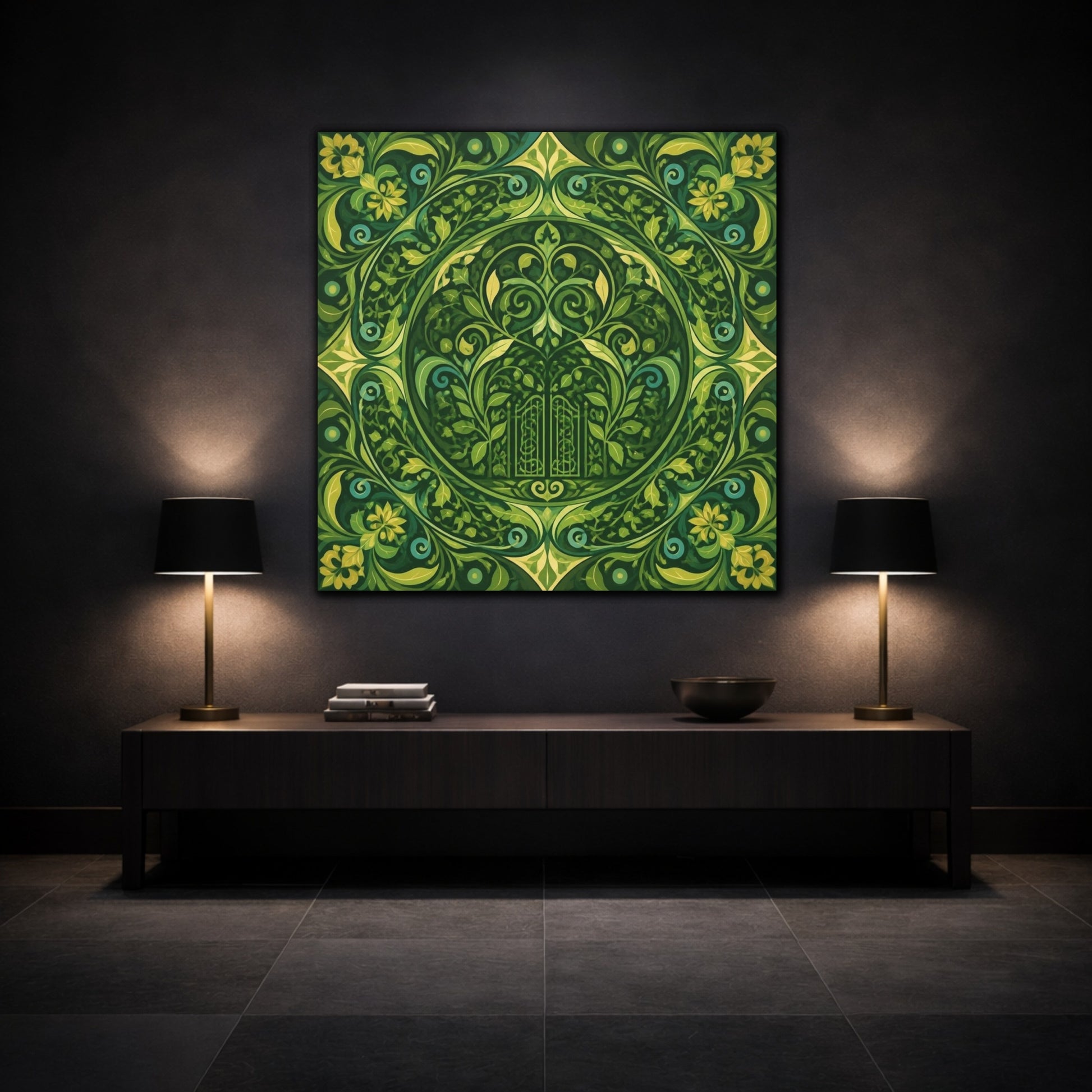 Mockup 3. Abstract Garden Gate shown as canvas print
