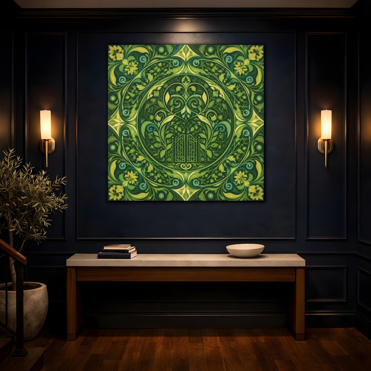 Mockup 4. Abstract Garden Gate shown as canvas print