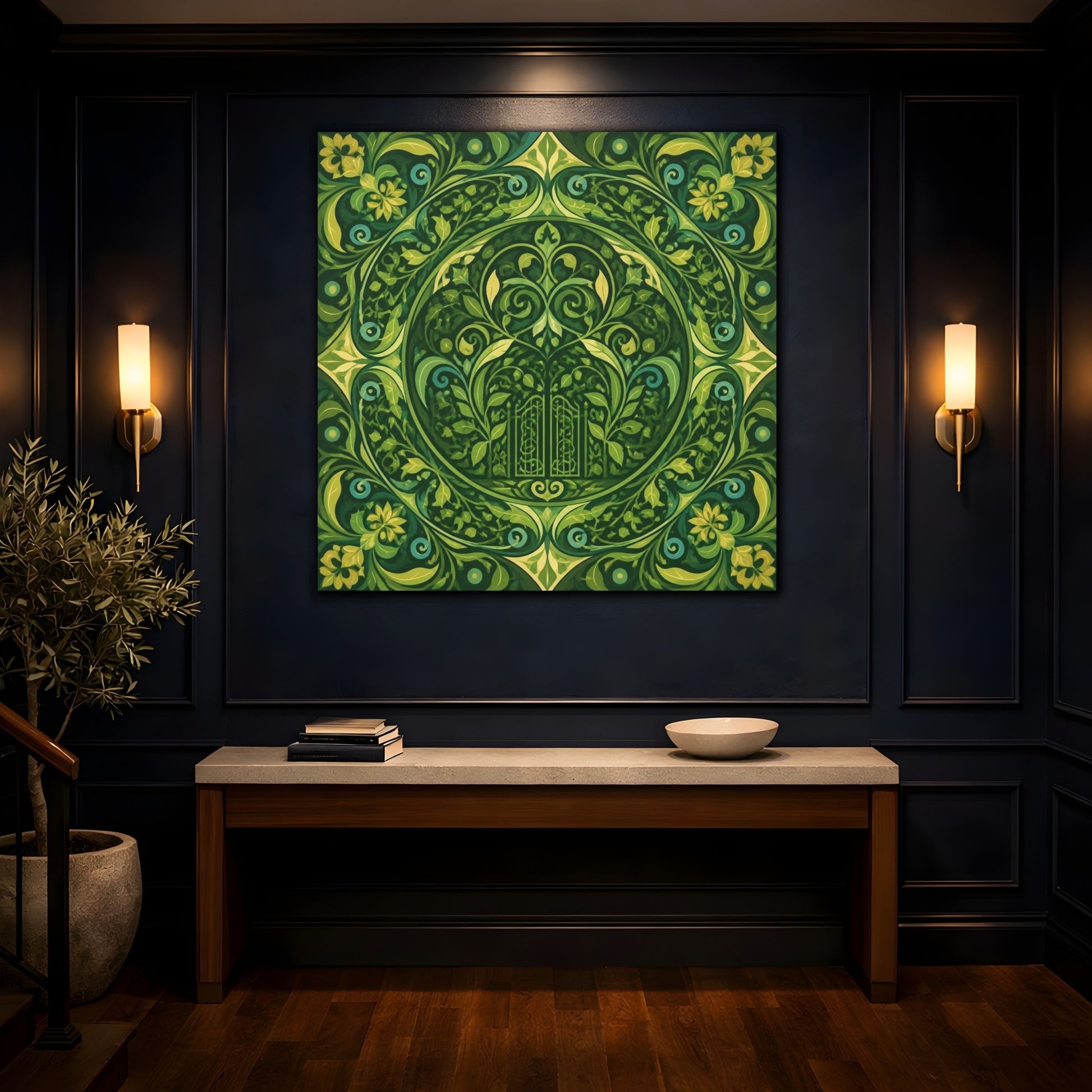 Mockup 4. Abstract Garden Gate shown as canvas print