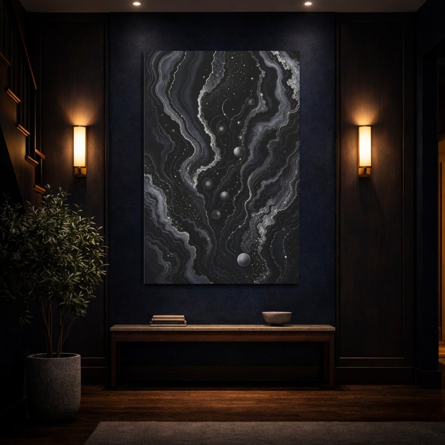 Abstract Geode Black And Gold Canvas Wall Art Print – Living Room, Above Console Table - YesArtYes
